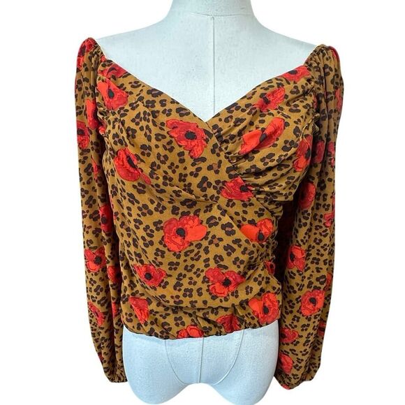 ASTR The Label Animal Print Floral Crop Top Mob Wife Office Siren Size Small - Picture 4 of 16